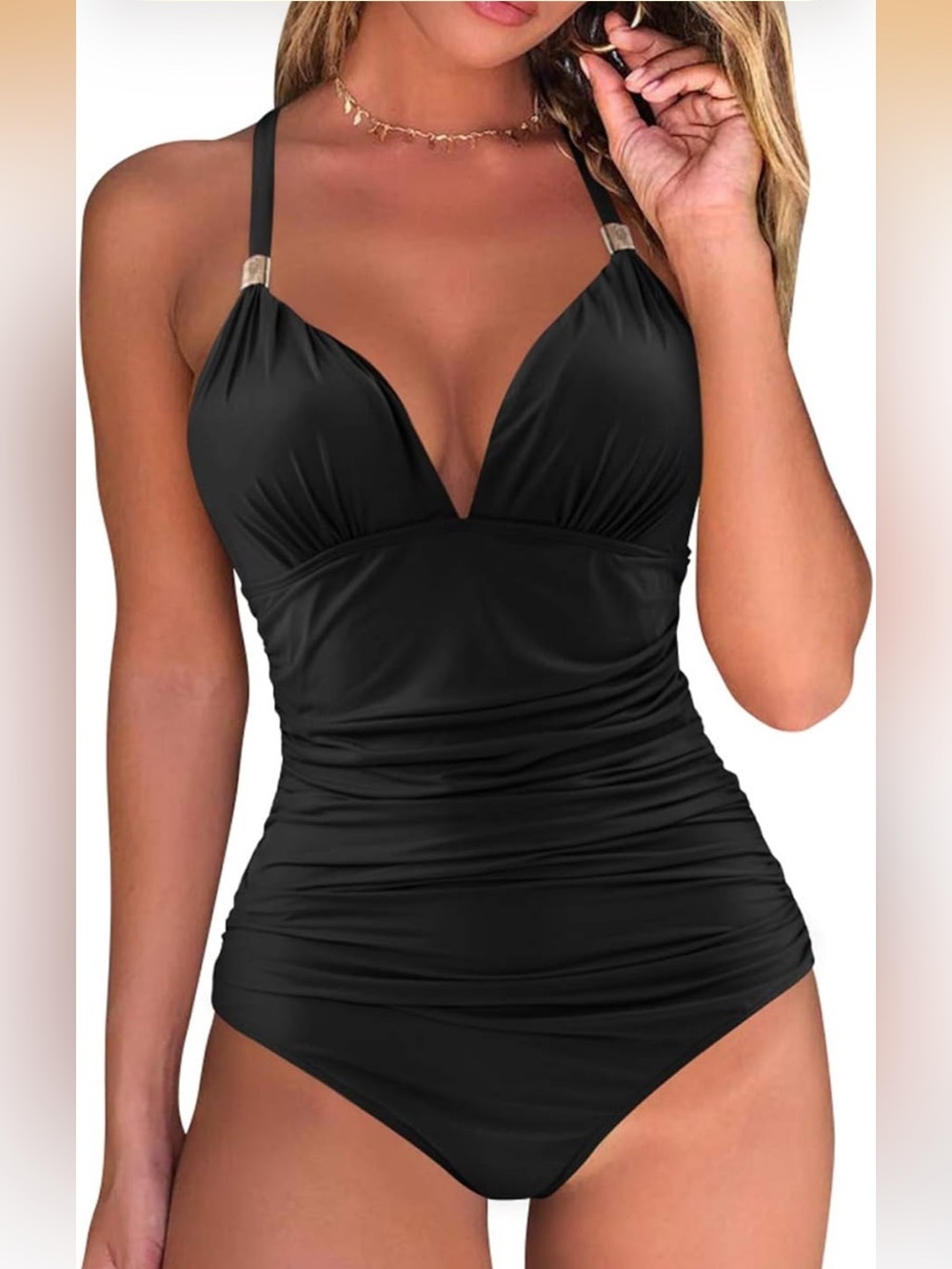 V Neck One Piece Swimsuits Tummy Control Ruched Halter L. 1921/8-1